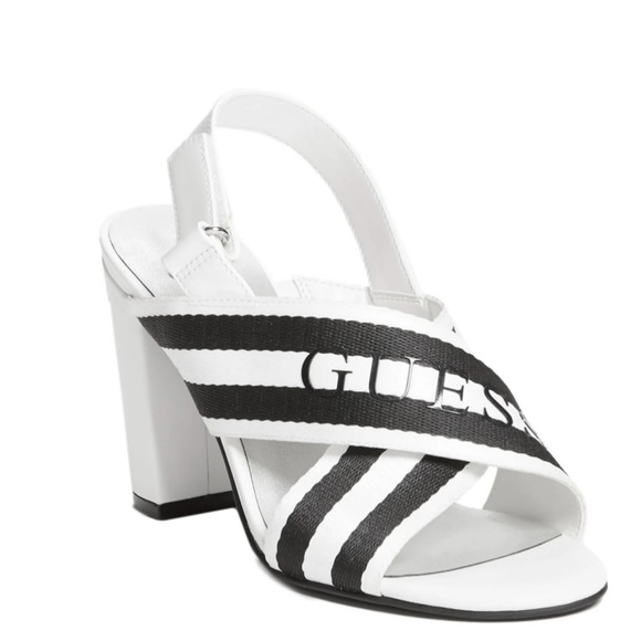 Guess block heel sandals monogram cross straps NWT - Picture 3 of 5